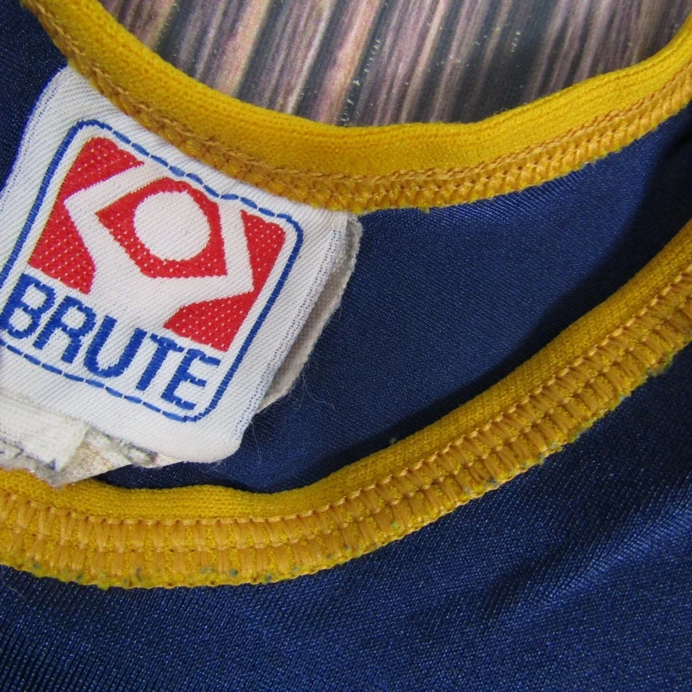 Brute Wrestling Singlet Kids YL Blue Yellow Wolf Graphic Vintage Bodysuit
